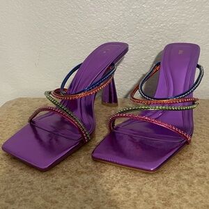 Zara Multicolor Rhinestone Strappy Purple Heels